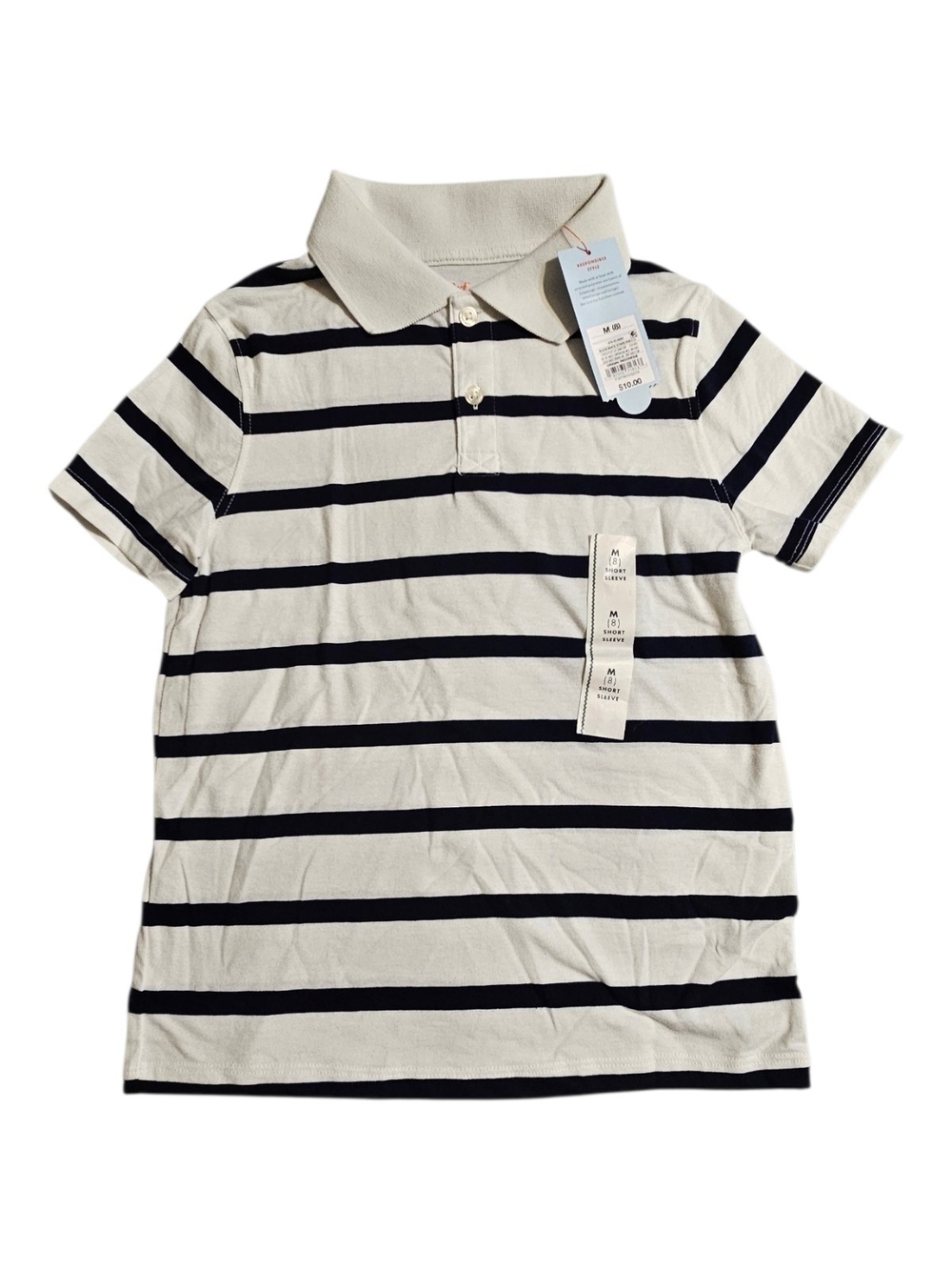 Cat & Jack Black and White Striped Polo Shirt